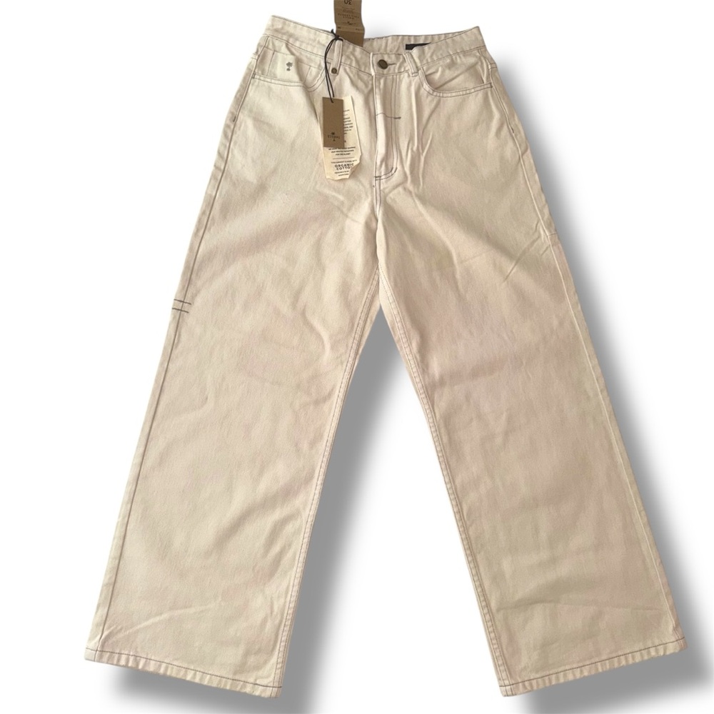 NWT Thrills Organic Cotton Full Length High Waist Wide Leg Pants Cream Size 30